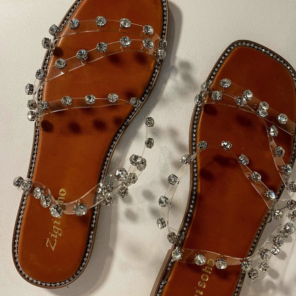 NEW IN BOX! Zigi Clear JELLY Diamond Stone slide sandals 8.5-9!